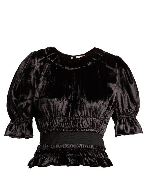 Matchesfashion.com Brock Collection - Tammy Gathered Velvet Blouse - Womens - Black