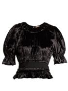 Matchesfashion.com Brock Collection - Tammy Gathered Velvet Blouse - Womens - Black