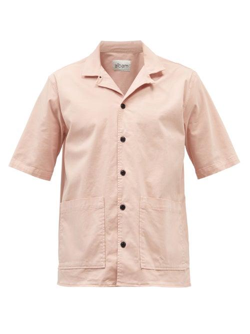 Albam - Alternate Cuban-collar Organic Cotton-blend Shirt - Mens - Pink