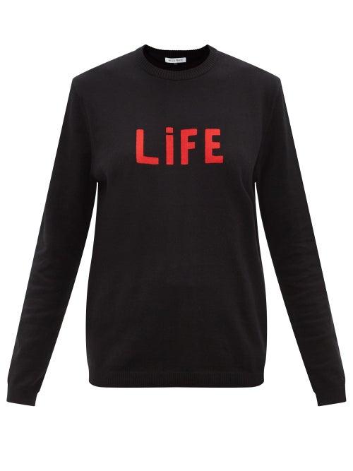 Bella Freud - Oversized Life-intarsia Cotton-blend Sweater - Womens - Black