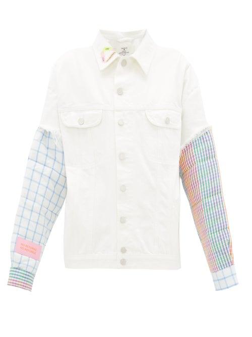 Matchesfashion.com Natasha Zinko - Quilted Checked-panel Denim Jacket - Womens - White Multi