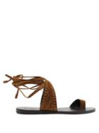 Ladies Shoes Saint Laurent - Gia Studded Wraparound Suede Sandals - Womens - Brown