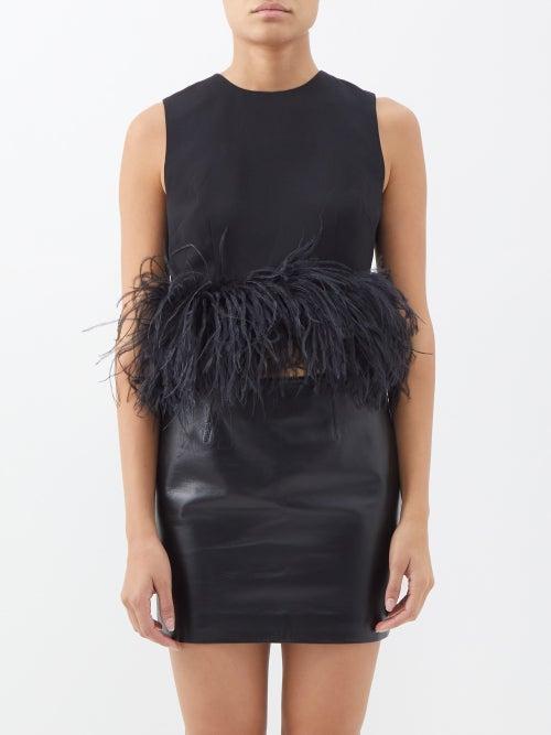 16arlington - Hoku Ostrich-feather Trimmed Crop Top - Womens - Black