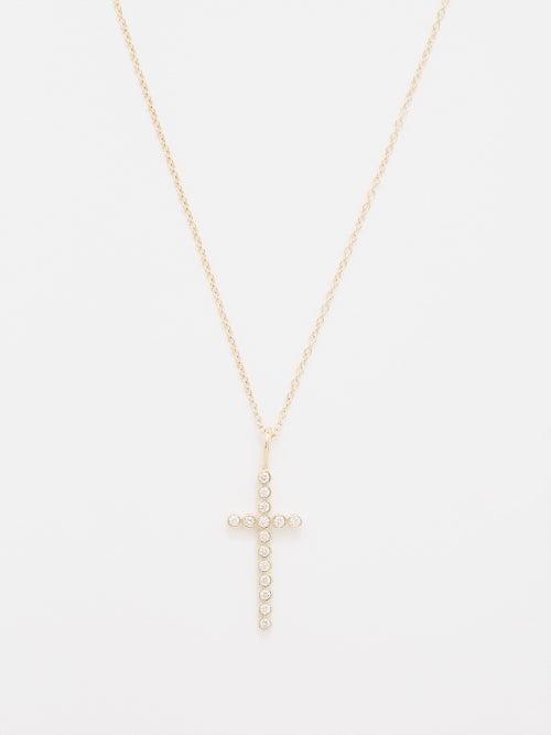 Zo Chicco - Cross Diamond & 14kt Gold Necklace - Womens - Gold Multi