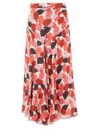 Raey - Godet-pleat Falling Leaves Print Silk Skirt - Womens - Pink Multi