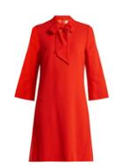 Matchesfashion.com Goat - Ginny Neck Tie Wool Crepe Dress - Womens - Red