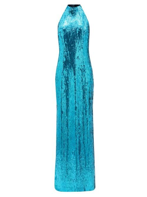 Matchesfashion.com Galvan - Oceana Halterneck Sequinned Dress - Womens - Blue