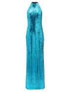 Matchesfashion.com Galvan - Oceana Halterneck Sequinned Dress - Womens - Blue