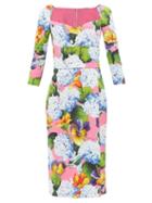 Dolce & Gabbana - Floral-print Sweetheart-neck Crepe Midi Dress - Womens - Blue Multi