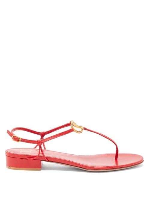Matchesfashion.com Valentino Garavani - V-logo Leather Sandals - Womens - Red