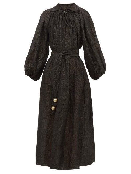 Matchesfashion.com Lisa Marie Fernandez - Poet Balloon Sleeve Linen Blend Dress - Womens - Black