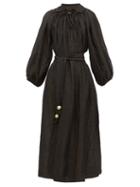 Matchesfashion.com Lisa Marie Fernandez - Poet Balloon Sleeve Linen Blend Dress - Womens - Black