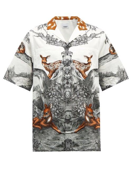 Burberry - Redwick Deer-print Cotton-poplin Shirt - Mens - White
