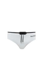 Matchesfashion.com Balmain - Logo Embroidered Swim Briefs - Mens - White Multi