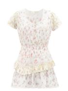 Ladies Beachwear Loveshackfancy - Jeromie Floral-print Cotton Mini Dress - Womens - White Multi