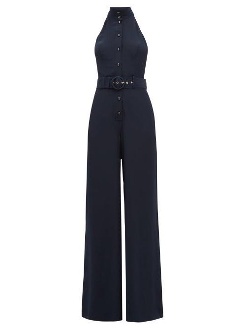Matchesfashion.com Zimmermann - Espionage High Neck Silk Jumpsuit - Womens - Navy