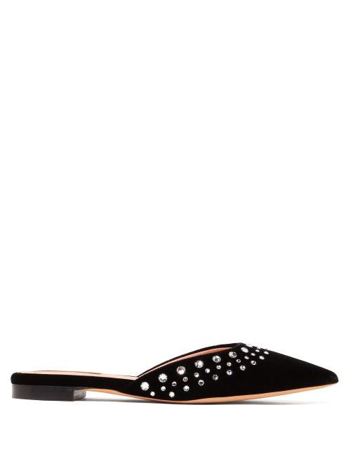 Matchesfashion.com Rochas - Crystal Embellished Velvet Mules - Womens - Black