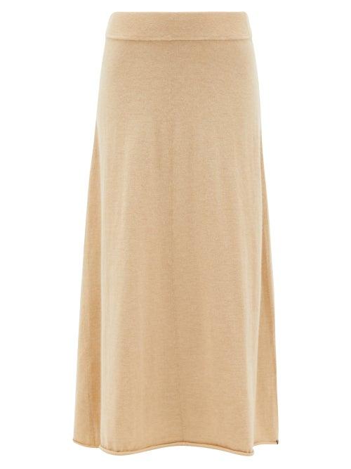 Matchesfashion.com Extreme Cashmere - No.138 Rolled-hem Cashmere-blend Midi Skirt - Womens - Beige