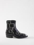 Alexander Mcqueen - Punk 45 Buckled Leather Ankle Boots - Womens - Black Silver