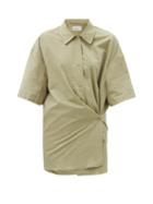 Matchesfashion.com Lemaire - Draped-front Cotton-blend Poplin Shirt - Womens - Light Green