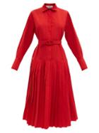 Ladies Rtw Valentino - Pleated Cotton-blend Micro-faille Shirt Dress - Womens - Red
