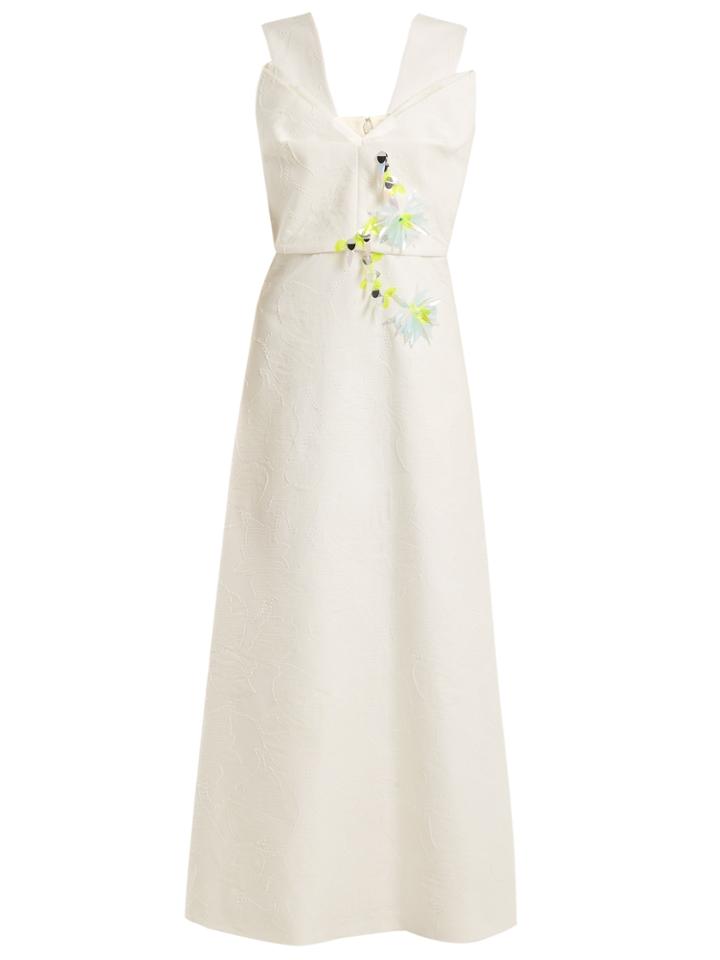 Delpozo V-neck Sleeveless Floral-embellished Dress