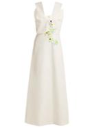 Delpozo V-neck Sleeveless Floral-embellished Dress