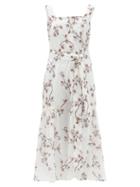 Ladies Lingerie Galanthya - Camille Belted Floral-print Cotton-voile Dress - Womens - White Print