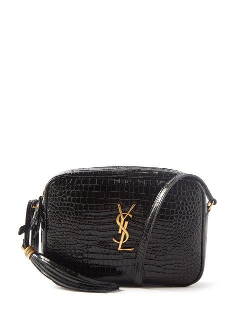 Saint Laurent - Lou Medium Ysl-plaque Croc-effect Leather Bag - Womens - Black