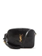 Saint Laurent - Lou Medium Ysl-plaque Croc-effect Leather Bag - Womens - Black