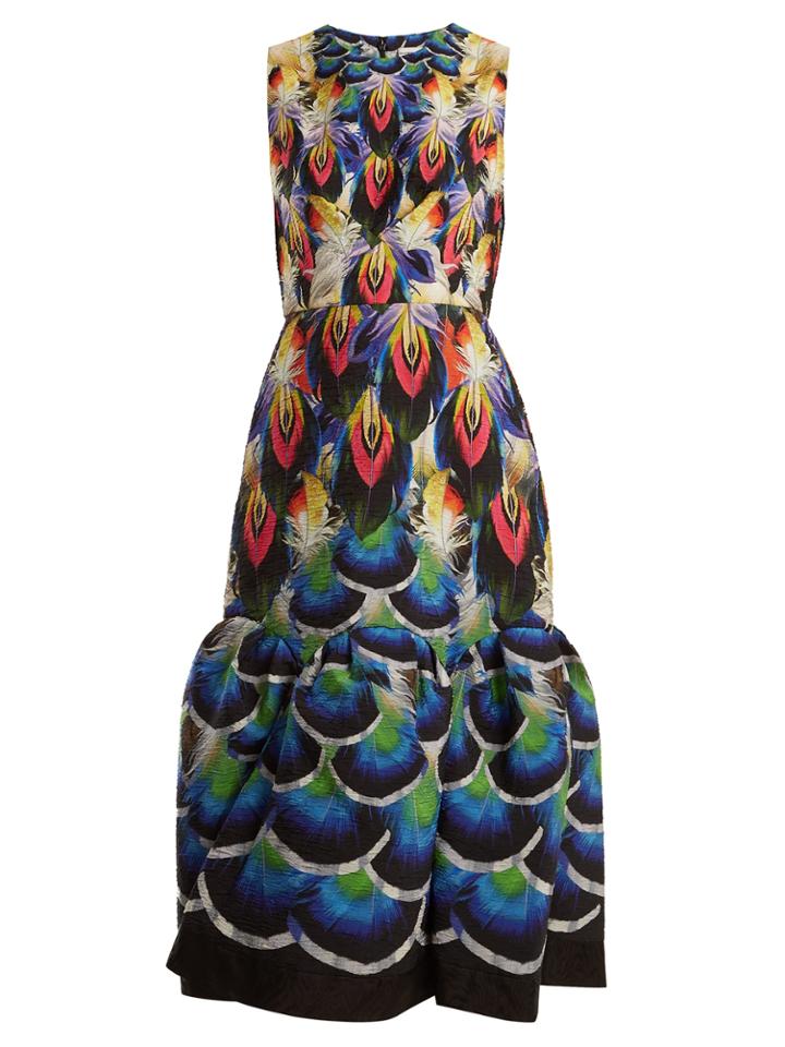 Mary Katrantzou Feather-print Crinkle-jacquard Dress