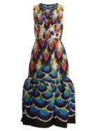 Mary Katrantzou Feather-print Crinkle-jacquard Dress