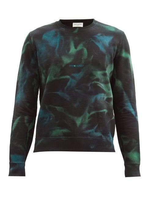 Matchesfashion.com Saint Laurent - Logo-print Tie-dye Cotton-jersey Sweatshirt - Mens - Blue