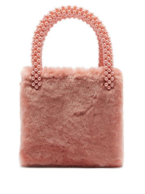 Matchesfashion.com Shrimps - Una Faux Pearl Embellished Faux Fur Bag - Womens - Pink