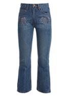 Matchesfashion.com Bliss And Mischief - Sunrise Embroidered High Rise Cropped Jeans - Womens - Blue
