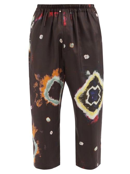 By Walid - Juan Tie-dye Print Cropped Silk Trousers - Mens - Black Multi