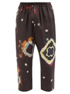 By Walid - Juan Tie-dye Print Cropped Silk Trousers - Mens - Black Multi