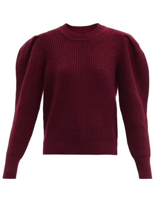Matchesfashion.com Isabel Marant - Robin Pleated-sleeve Ribbed Merino-blend Sweater - Womens - Burgundy
