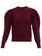 Matchesfashion.com Isabel Marant - Robin Pleated-sleeve Ribbed Merino-blend Sweater - Womens - Burgundy