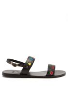 Ladies Shoes Ancient Greek Sandals - X Hvn Clio Fruit-embroidered Leather Sandals - Womens - Black Multi