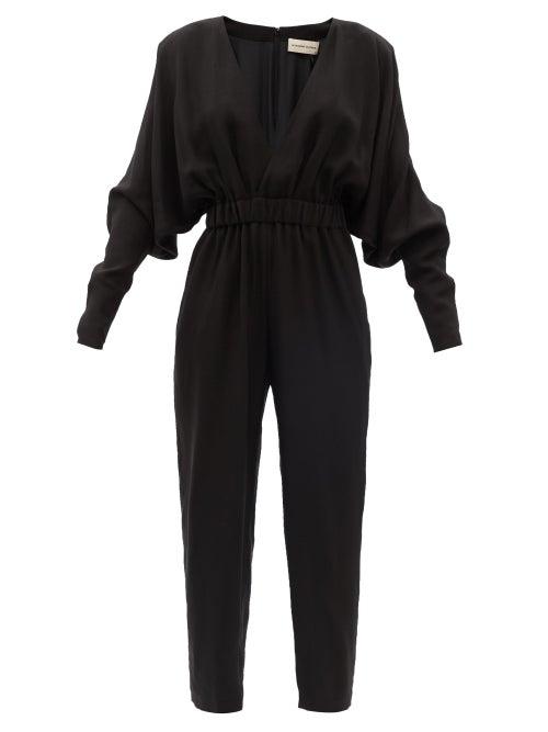 Ladies Rtw Alexandre Vauthier - V-neck Crepe Jumpsuit - Womens - Black