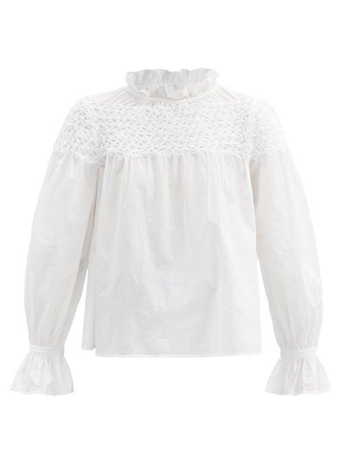 Matchesfashion.com Merlette - Majorelle Smocked-yoke Cotton-poplin Blouse - Womens - White