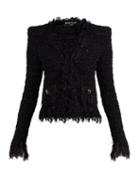 Matchesfashion.com Balmain - Sequinned Single Breasted Tweed Jacket - Womens - Black