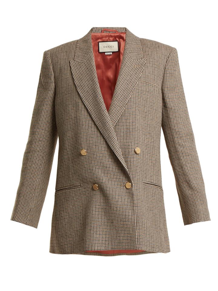 Gucci Double-breasted Checked Linen Blazer