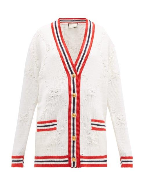 Matchesfashion.com Gucci - Gg Logo-jacquard Wool-blend Cardigan - Womens - Ivory Multi