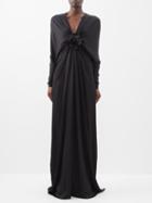 Saint Laurent - Rose-appliqu Silk-charmeuse Gown - Womens - Black