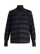 Rachel Comey High-neck Cut-out Front Chenille-striped Top