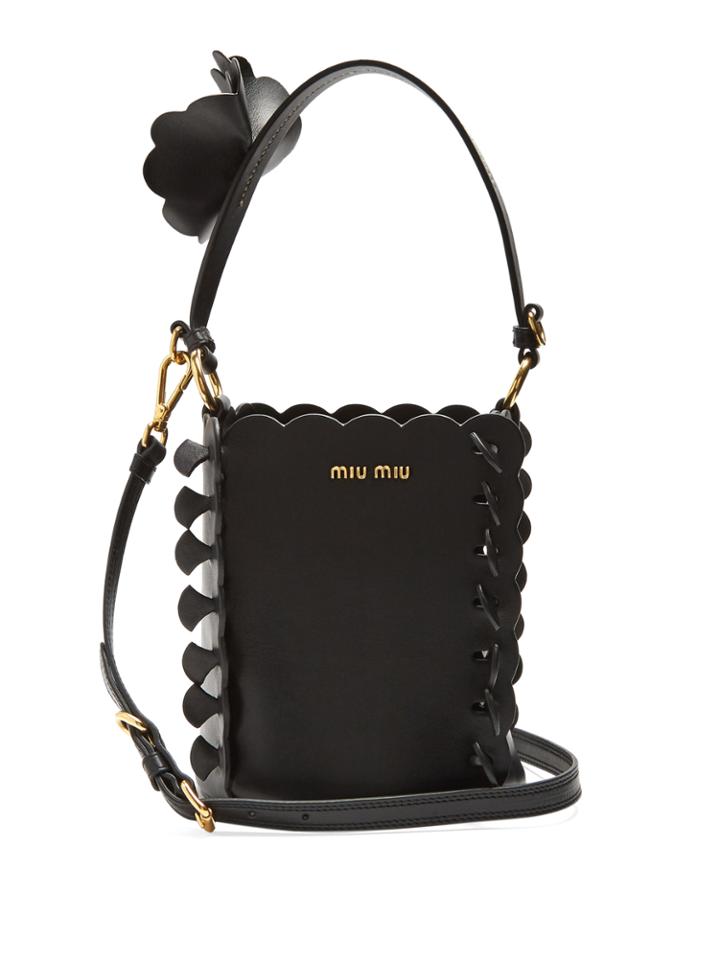 Miu Miu Flower-embellished Leather Bucket Bag