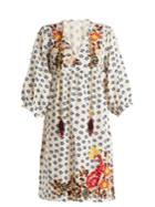 Velvet By Graham & Spencer Emile Embroidered Floral-print Linen Dress