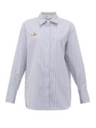 Matchesfashion.com Stella Mccartney - Yellow Submarine Embroidered Striped Cotton Shirt - Womens - Light Blue